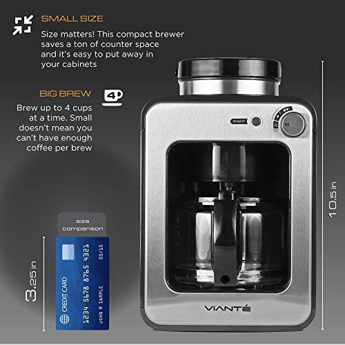 Viante Mini Coffee Maker with grinder built in Grind and Brew. Bean