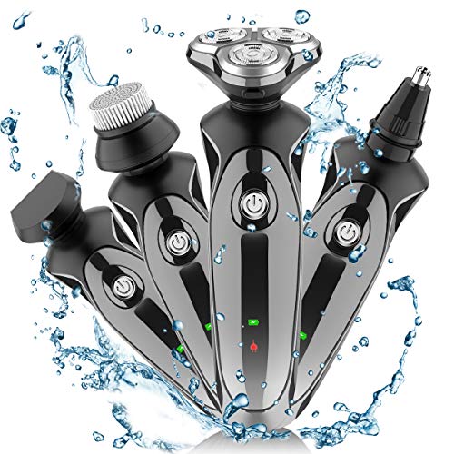 Electric Razor for Men- 4 in 1 Nose Hair Trimmer, Facial Cleansing Brush, Beard Trimmer, Mane Shape Trimmer Electric Men's Rotary Shavers Grooming Kit with Pop-up Trimmer Christmas Gifts for Men