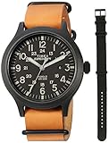 Timex Men's TWG016200 Expedition Scout 43 Tan Leather Slip-Thru Strap Watch Gift Set + Black Nylon Strap