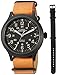 Timex Men's TWG016200 Expedition Scout 43 Tan Leather Slip-Thru Strap Watch Gift Set + Black Nylon Strap