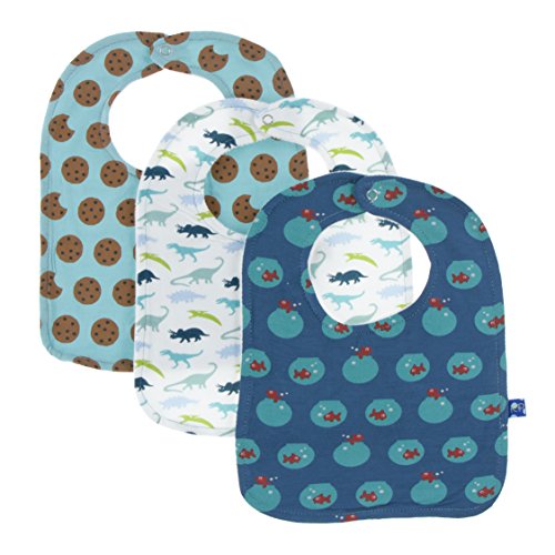 Kickee Pants Bib Set, Glacier Cookie, Boy Dino Print & Twilight Fishbowl