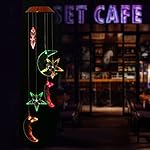 OULII Wind Chimes LED with Star and Moon Shapes and Solar-Powered Illumination at Night