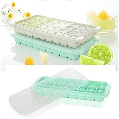 Tah Collection Silicone Ice Cube Tray With Lid-Covered Molds 24 and 36 Square Flexible Maker 2-Piece Set -For Kids Chocolate Candy Mold-Stackable Mini Easy Cocktails