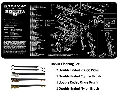 TekMat 11-Inch X 17-Inch Handgun Cleaning Mat with Various Imprint, Black Bonus 5 oc Gun Cleaning Brush & Pick Set (11" X 17", BERETTA 92)