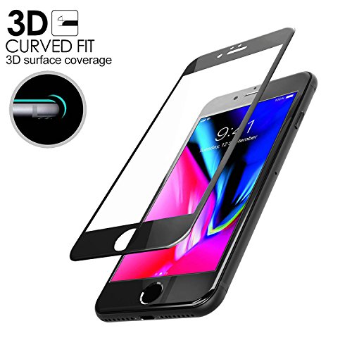 iPhone 8 Plus Screen Protector Glass New Full Coverage Screen Curved 3D Premium Tempered Glass Screen Protector Covers Edge to Edge Screen Easy Installation For Apple iPhone 8 Plus (Black)
