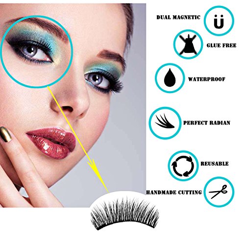 Magnetic Eyelashes No Glue-Reusable False Eyelashes Set for Natural Look ,3D Reusable Full Eye Fake Lashes Extensions By Verfanny- Thick Soft & Handmade Seconds to Apply (1 Pair 4 Pcs)