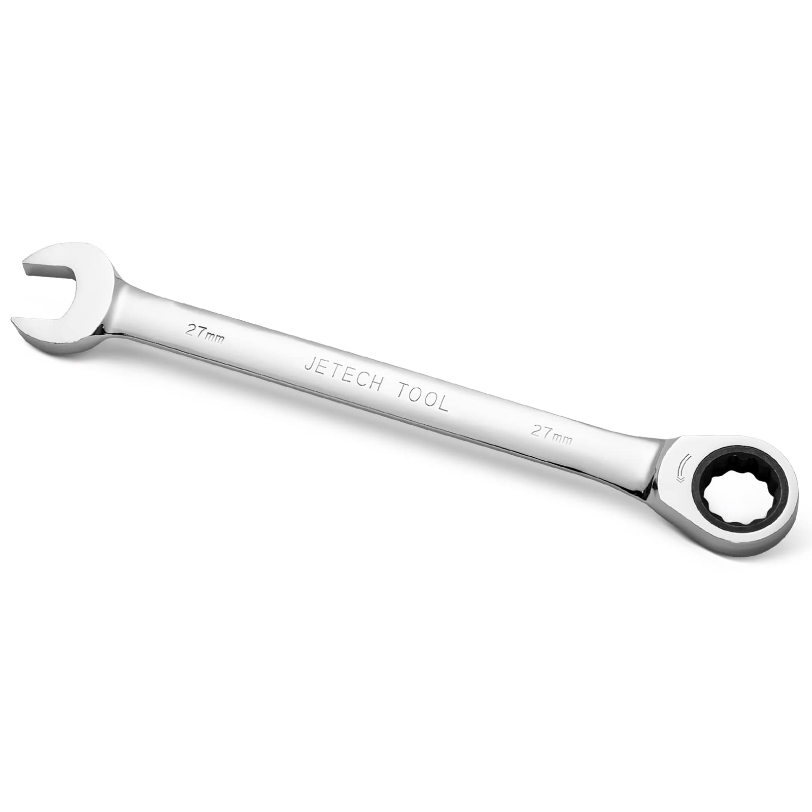 Jetech 27mm Gear Wrench - Metric Industrial Grade Cr-V Steel Ratcheting Combination Wrench, Ratchet Spanner in Polished Chrome Finish
