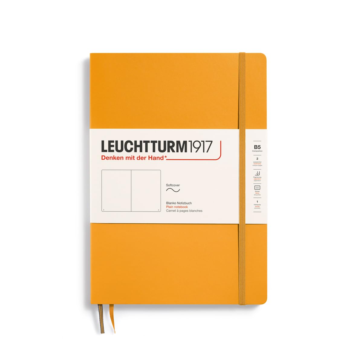 LEUCHTTURM1917 365633 Notebook Composition (B5), Softcover, 123 Numbered Pages, Rising Sun, Plain