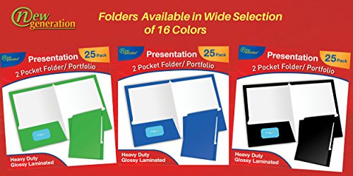 New Generation - WHITE - 2 Pocket Folder , Durable Heavy Duty UV Glossy Laminated, Letter Size Business Presentation Portfolio with a die-cut business card holder, Bulk 25 Folders Pack (WHITE)