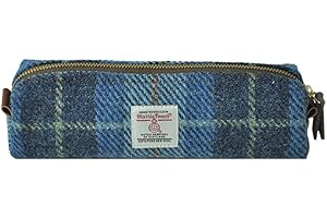 TAILORMAP Harris Tweed Pencil Case Pouch Large Capacity Pencil Case with Zipper for Men and Women (Blue Checkered)
