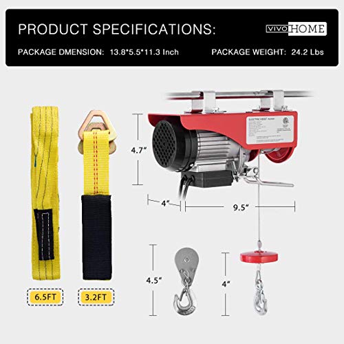 AC-DK 110V Electric Winch 440 lb Crane Lift Garage Electric Hoist Ceiling Pulley Winch with Steel Wire Rope Emergency Stop Control Switch Safety Operation Gloves and Lifting Straps
