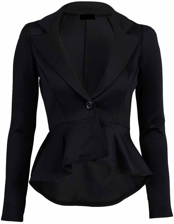 New Womens Fitted Dip Hem Peplum Style Ladies Button Blazer Jacket