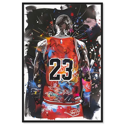Red Graffiti Basketball Player Canvas Trend Sport Wall Art by Notoriart, Black…