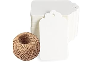 LAOBAN 100pcs Kraft Paper Gift Tags with String, 7x4cm Blank Gift Bags Tags, Price Tags,Hang Tags for Presents Birthday Baby Favor Shower Wedding(White)