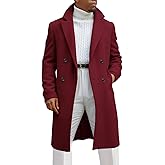 Runcati Mens Trench Coat Notched Lapel Double Breasted Mid Long Pea Coat Casual Fall Winter Classic Overcoat