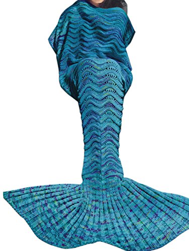 YiZYiF Mermaid Tail Blanket Handmade Crochet Cozy Soft Living Room Sleeping Bag For Kids Adult Teen (Blue(Adults 2))