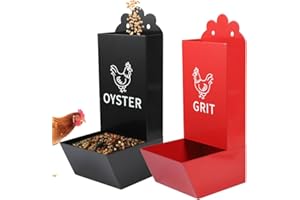 Kalekey 2 Pack Metal Chicken Feeder, Oyster Shell and Grit Feeder Hanging/Ground Chicken Coop Feeder with Durable Iron Construction for Hens & Chicks (Black & Red)