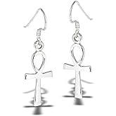 Dangle Simple Ankh Cross High Polish .925 Sterling Silver Classic Earrings