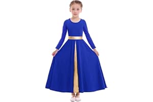 Z&X Girls Praise Dance Dress Full Length Wide Swing Skirt Long Sleeve Liturgical Worship Church Robe Lyrical Dancewear