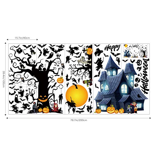 Jeicy 57"x98" Happy Halloween Wall Decals Pumpkins Spooky Cemetery Witch and Bats Tomb Wall Stickers for Halloween Decoration Super Size