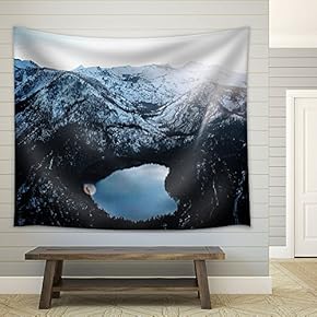 a Lake in Mountain Peaks Covered with Snow - Fabric Wall Tapestry Home Decor - 51x60 inches