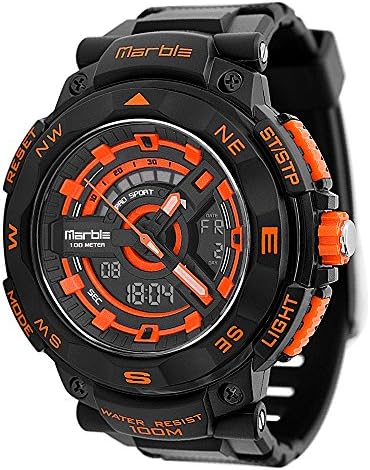 Men's Digital Outdoor 100m Waterproof two time Electro-luminescent backlight Fashion Trend Sports Watch (Black&amp;Orange)