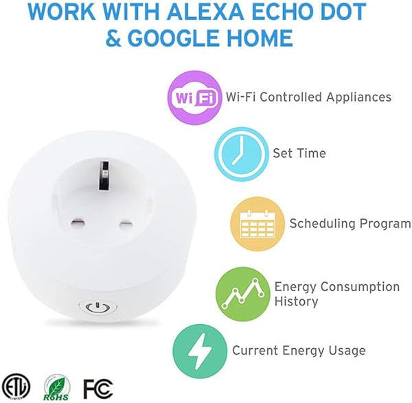 Smart Plug WiFi Mini Plug Funciona con Amazon Alexa Google Home Interruptor De Control Remoto del Temporizador No Se Requiere HubWhite