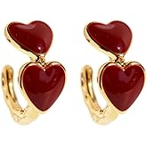 Kokoma Double Heart Stud Earrings for Women Enamel Love Heart Studs Vintage Valentine Earrings Fashion Ear Jewelry Accessory