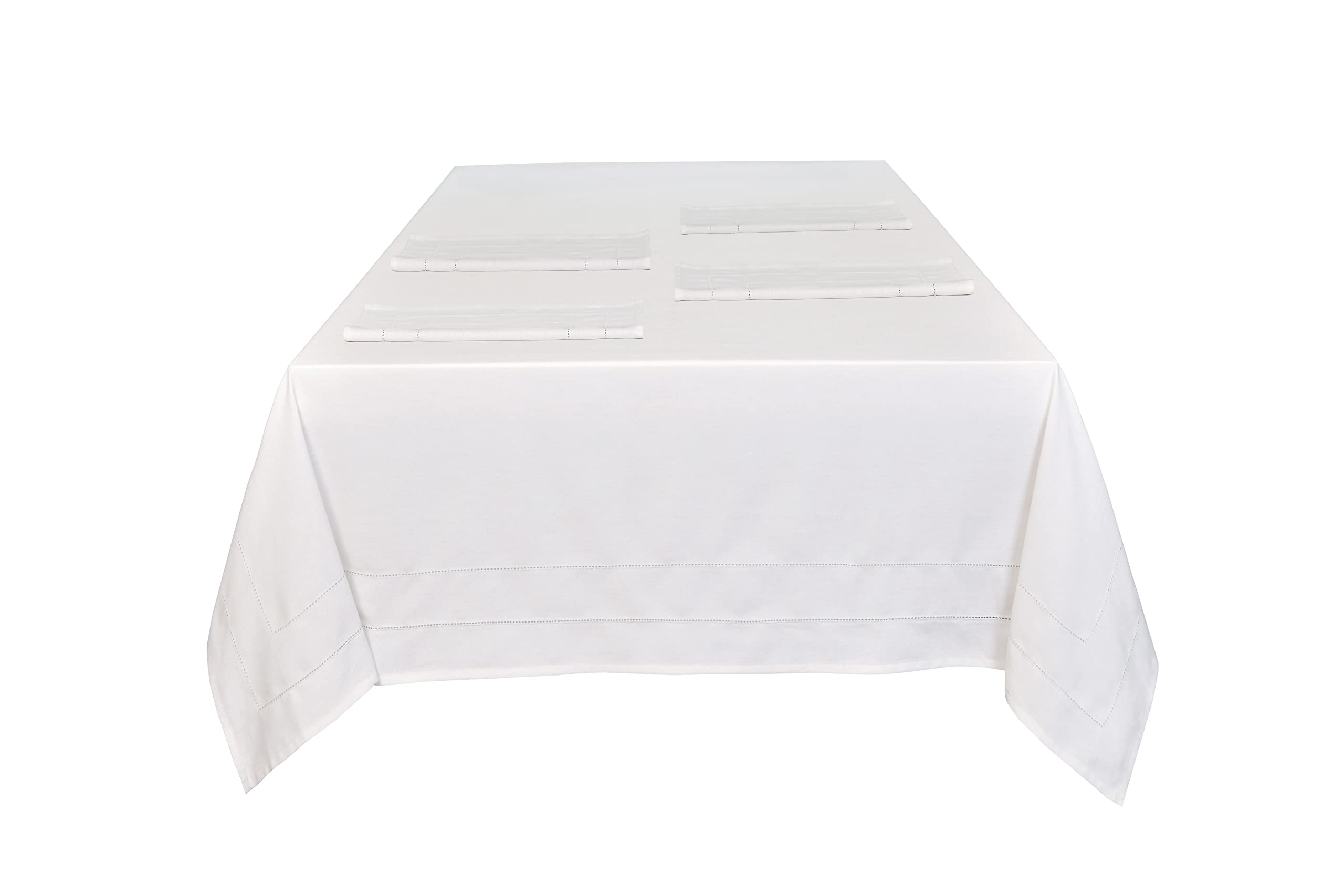 Sleepdown Plain Printed Decorative 100% Cotton Half Panama Table Cloth for Dining Table - Durable Stain Resistant Table Cover - White - 137cm x 229cm