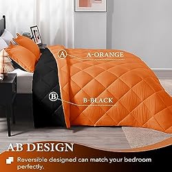 downluxe Queen Comforter Set - Orange and Black