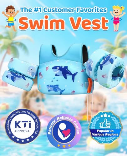 HeySplash Swim Vest for Kids, Toddler Pool Floaties Fit 22-30-40-50-60-66 Lbs, Children Puddle Swimming Jumper Jacket with Safety Buckle, Water Wing Arm Pool Float for Boat Swim Trainer Boy Girl 3-5-6