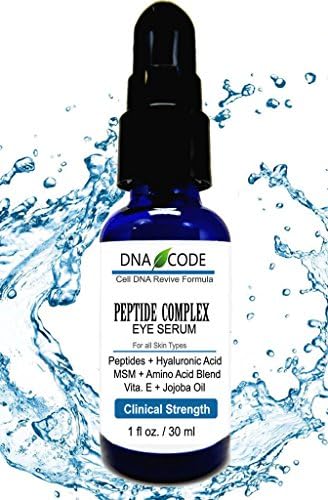 DNA Code-Peptide Complex Eye Serum- Peptides & Hyaluronic Acid, MSM, Organic JoJoba Oil & Vitamin EBEST for Wrinkles, Dark Circles, Pufiness & Plump,Smooth and Even Skin Tone