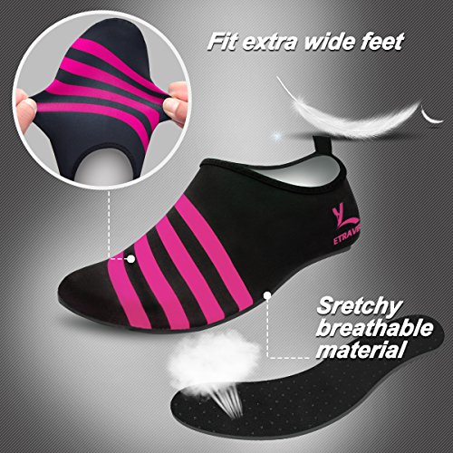 Cevinee Slip-on Water Shoes, Anti-slip Athletic Aqua Socks, for Outdoor Pool Beach Swim Exercise Workout - Pink Stripe L - Thumbnail 5