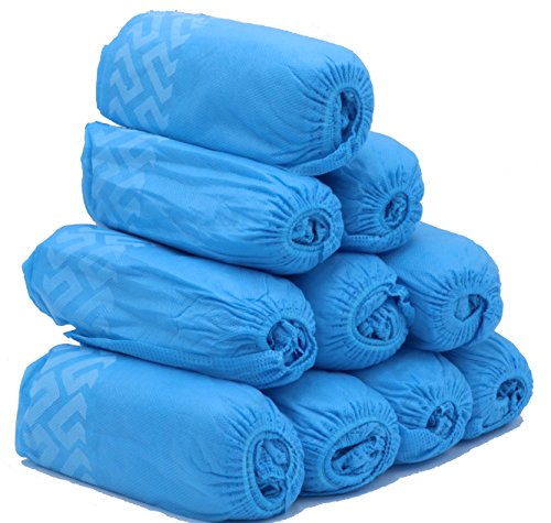 Premium Disposable Blue Boot & Shoe Covers Booties For Movers Hygienic Medical Floor Protection Non-Slip Durable Water Resistant Recyclable 100-Pack (Large Size Fits Most)