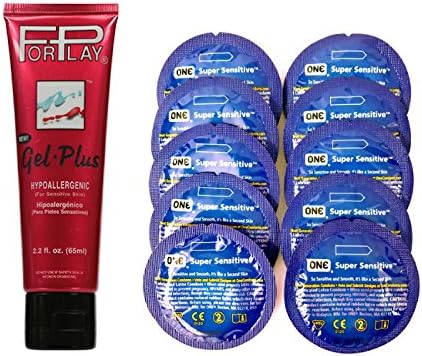 Paraben Free Long Lasting Hypoallergenic Personal Gel 2.2 Oz by ForPlay with Free One Condom Super Sensitive Condoms 10 Pack Bulk