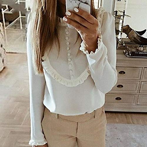 BeautyVan Womens Office Work Shirt Long Sleeve Ruffles Shirt Elegant High Neck Simple Tops