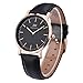 zeiger New Mens Women Lady Fashion Casual Business Black Dial Analog Quartz Watch with Leather Band (Black and Rose Gold)