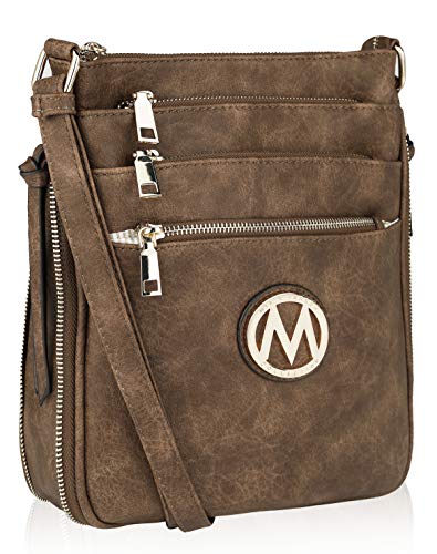 MKF Crossbody Bag for Women – PU Leather Expandable Messenger Purse – Designer Pocketbook Handbag Shoulder Strap Khaki