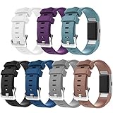 For Fitbit Charge 2 Bands, New Bracelet Strap Replacement Band Wristband with Secure Silicone Fasteners Metal Clasps for Fitbit Charge 2 (No Tracker) (7PCS,001, 6.7 - 9 Inches wrist)