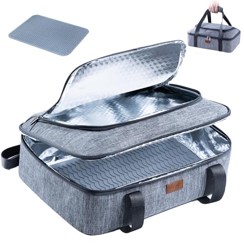 BAGSPRITE Insulated Casserole Carrier for Hot or Cold Food with Heat-resistant Mat, Casserole Dish Carrier Insulated Food Carrier, Hot Food Carrier, Foil Pan Carrier Fits 9