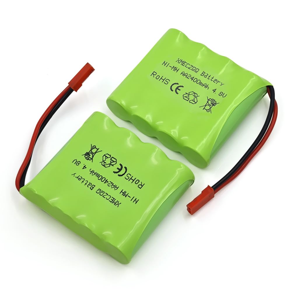 XMECZQQ NiMH Battery 4.8 V 2400 mAh, 2 Backup RC Batteries with JST Plug, Suitable for Remote Control Toys such as Remote Controlled Cars, Remote Controlled Engineering Vehicles, Remote Controlled