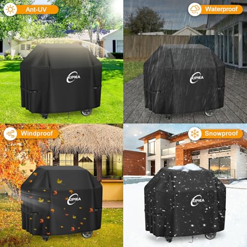 Kipiea 52-Inch Heavy Duty BBQ Cover for Weber Spirit 300 Series Grills, Including Spirit E-310, E-330 & S-315, 500D Waterproof Grill Cover with Windproof Buckles, UV Resistant, No Tear, No Fading