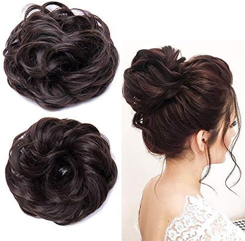 Baal Set Of 8 Juda Rubber Band Bun Hair Extension For Women, Parties, Wedding And Any Other Occasion Juda Rubber Band (Brown) (Pack Of 4)