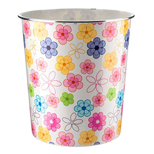 Home Plus 7.7 Litre Quality Floral Design Lightweight Waste Paper Basket Bin (Retro Flower Power Multicolour)