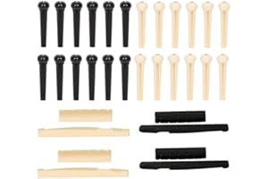 Rengicai 4 Sets Acoustic Guitar Nut Saddle and Bridge Pin Kit Plastic Replacement Parts for Folk Guitars(2 sets each in black
