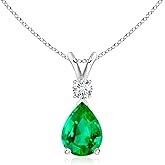 Angara Emerald Teardrop Necklace with Diamond in Silver/14K Solid Gold/Platinum | Natural Prong-Set Emerald V-Bale Pendant With 18" Chain for Women | July Birthday Gemstone Jewelry Gift
