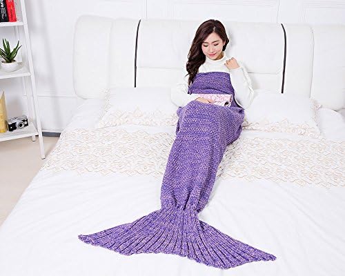 UMEICOOL Mermaid Knitting Blanket Living Room Sofa Sleeping Bags Mermaid Blanket for Adults (35.43x70.87inch, Purple)