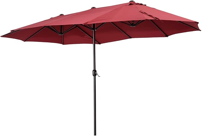 Outsunny 15ft Outdoor Twin Patio Umbrella Garden Double Sided Market Parasol Sun Shelter With Crank Wine Red Amazon Ca Patio Lawn Garden