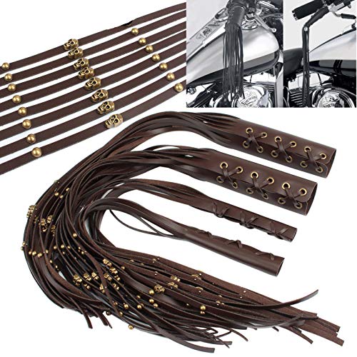24" Skull Leather Motorcycle Hand Grips w/Brake Lever Fringe Tassel Cover for Cruiser Chopper Bobber Chief Classic Cafe Racer