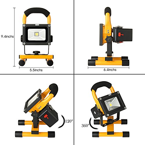 10W Work Light: LOFTEK Portable LED Outdoor Flood Light and Detachable 4400mAh Battery with Car Charger, Waterproof, 700-900lm,Yellow - Thumbnail 6